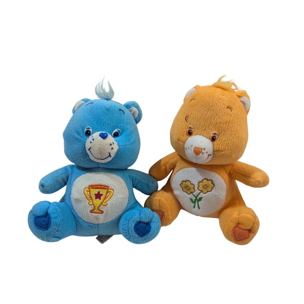 Care Bears Plush Champ Bear Friend Bear 8 Inch Nanco 2003 Blue Orange Set of 2